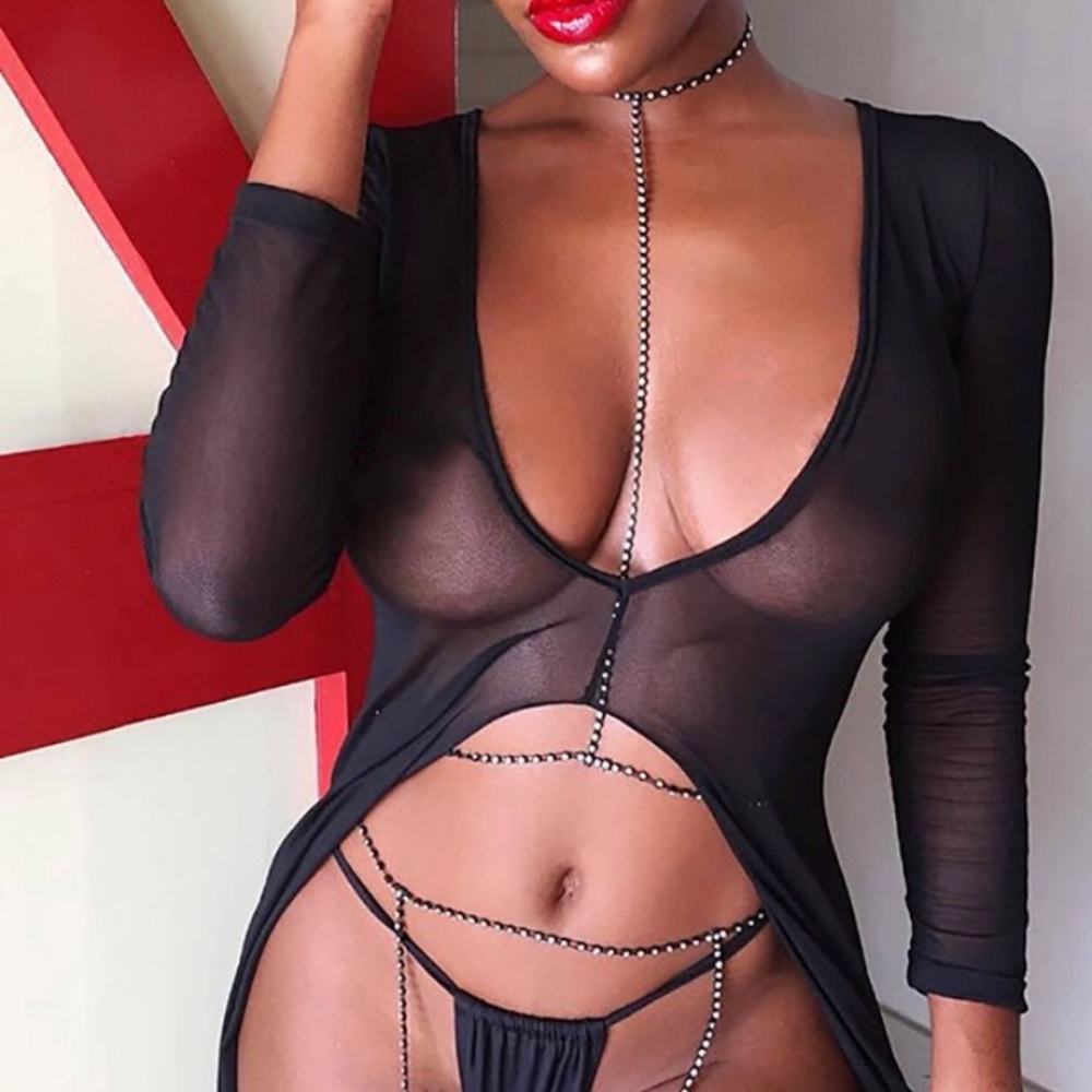 Black mesh bathing suit cover up XL
